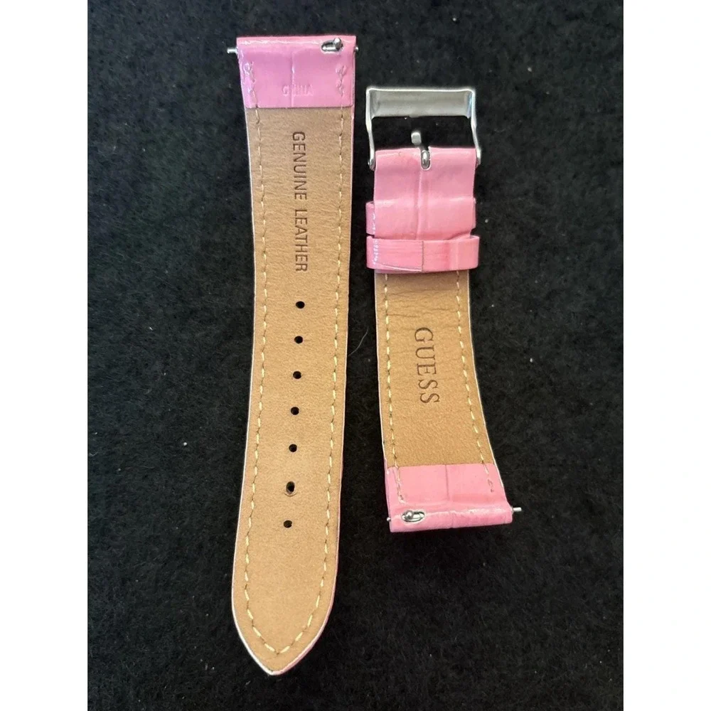 Vintage GUESS Strap Genuine Leather Watch Band Wristwatch Pink 22MM
